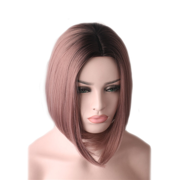 WoodFestival women's short straight wig heat resistant fiber wig ombre synthetic hair bob wigs ladies fashion