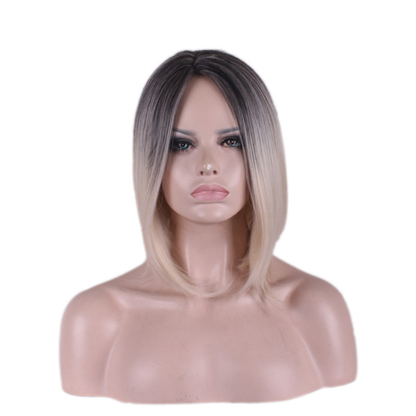 WoodFestival short straight bob wig cosplay harajuku women wigs ombre heat resistant synthetic hair wigs 3 colors 35cm