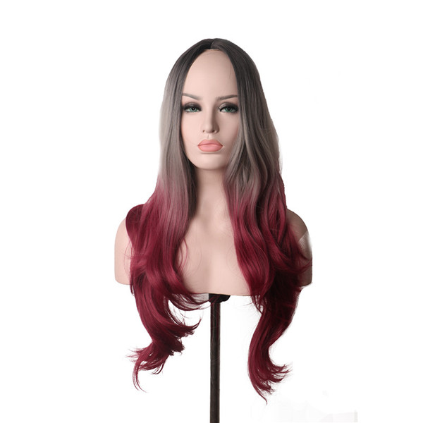 WoodFestival long loose wave wigs for women heat resistant black grey burgundy ombre synthetic hair cosplay