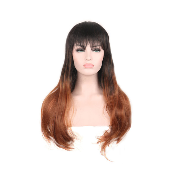 WoodFestival Wigs for women black brown long straight wig bangs synthetic wig ladies heat resistant hair wigs mixed color