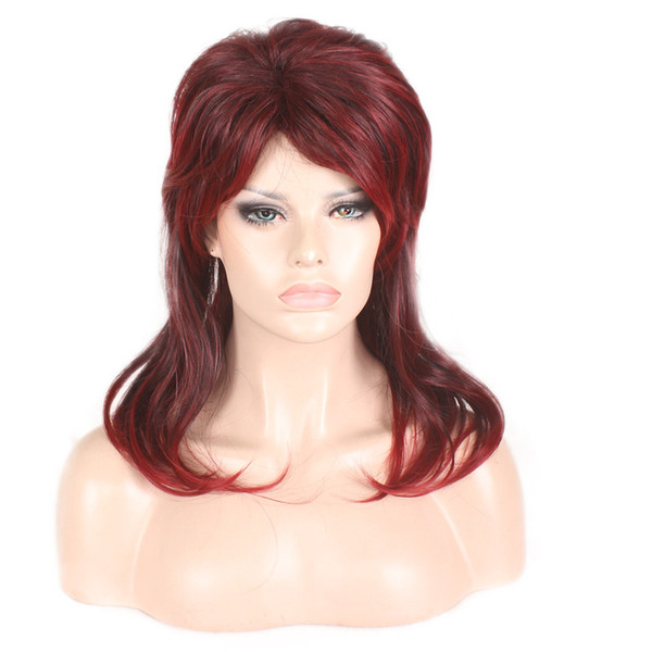 WoodFestival medium length wavy synthetic hair wigs with bangs women heat resistant burgundy wig cosplay fluffly