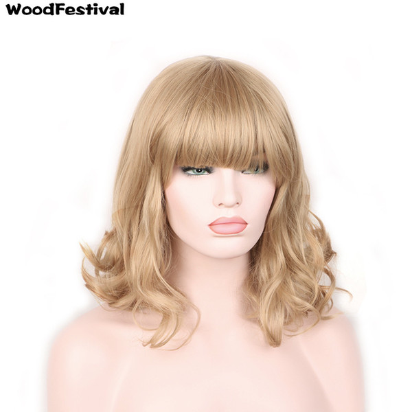 WoodFestival women short blonde fluffy fiber hair wigs heat resistant synthetic fiber wig black light brown dark brown blond 4 colors