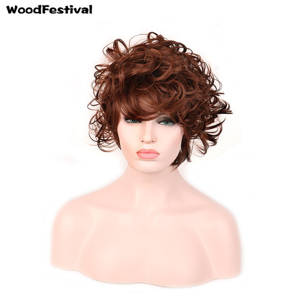 WoodFestival Real picture african american wigs women reddish brown wig heat resistant fiber hair wigs synthetic short curly wig