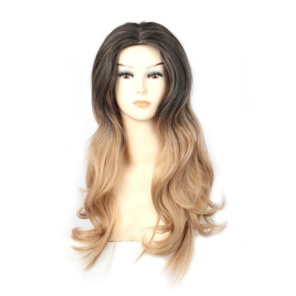 WoodFestival women loose wave synthetic hair wigs black blonde ombre wig long realistic soft hair womens 65cm