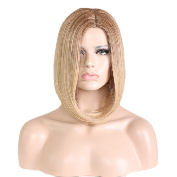 WoodFestival straight hair wigs heat resistant short hair lolita cosplay women synthetic wigs ombre blonde gradient 40