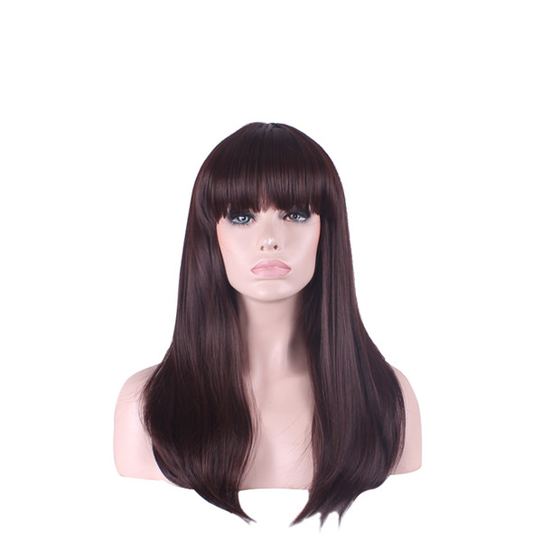 WoodFestival natural women wigs long straight wig synthetic wigs with bangs reddish brown wig heat resistant