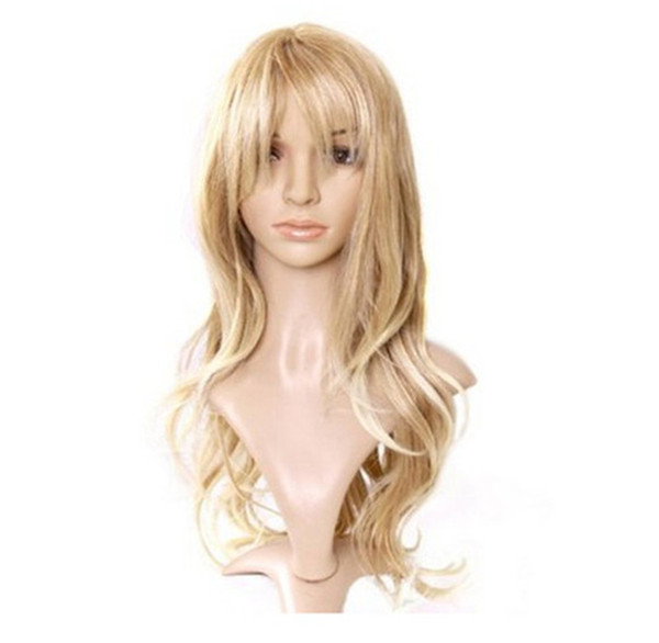 WoodFestival synthetic wigs for women long blonde curly wig loose wavy synthetic hair high temperature silk 26 inches