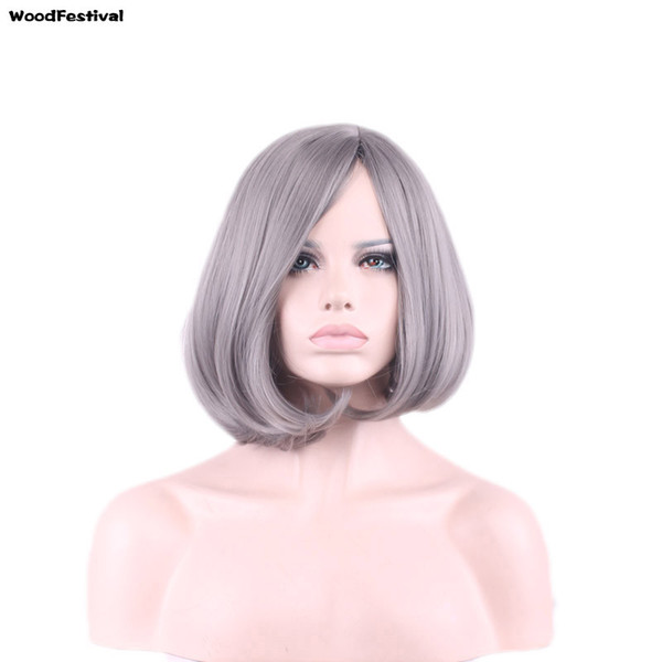 WoodFestival high quality cheap silver grey ombre wig short bob synthetic hair wigs heat resistant fiber wig cosplay women gray wigs