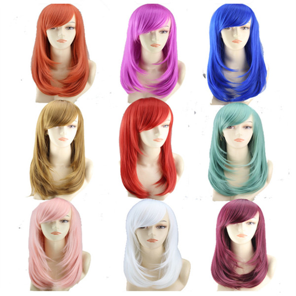 WoodFestival cosplay wigs for women long straight wigs cheap synthetic fiber hair wigs heat resistant red blue white burgundy wig party