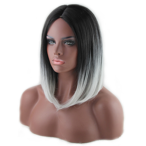 WoodFestival 35cm short straight wig black grey ombre wig carve short hair wigs for women heat resistant fiber wigs cosplay