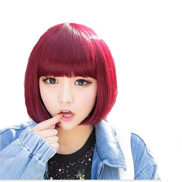 WoodFestival short straight wig women bob wig burgundy heat resistant fiber hair wigs natural cheap synthetic wigs with bangs cosplay