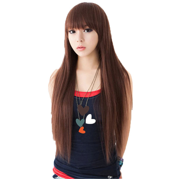 WoodFestival black wig natural cheap hair wigs female long straight synthetic fiber wigs soft realistic brown women wig 68cm