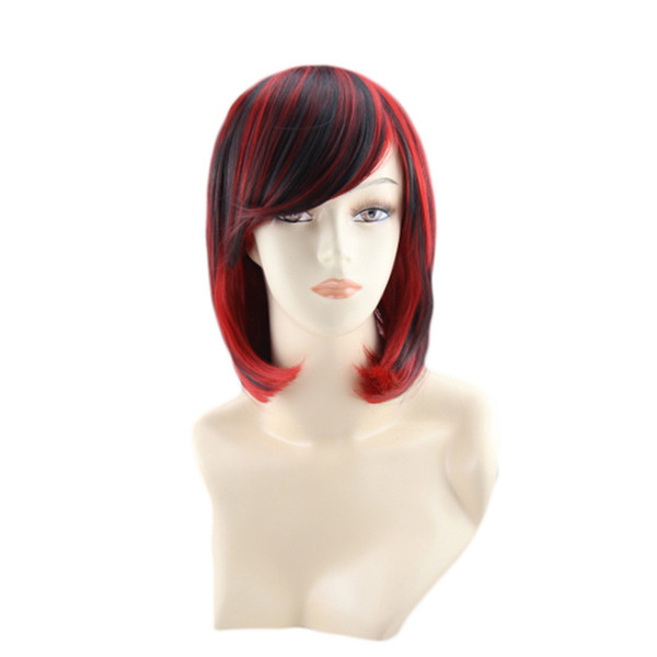 WoodFestival black red short women wigs natural hair straight wig with bangs omber synthetic fiber wigs daily wear