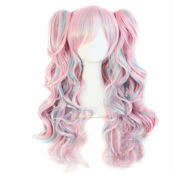 WoodFestival double ponytail clip wig wavy long wigs for woman heat resistant fiber wig purple pink white black synthetic hair three sets