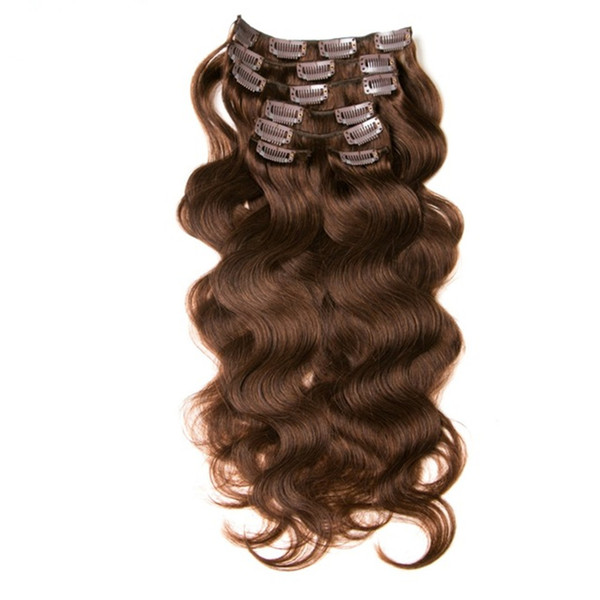 ELIBESS HAIR- Clip In Human Hair Extensions Non-Remy Hair 7Pcs/Set 70g Brazilian Body Wave 16-24 inches Light Brown #4 Clip Ins