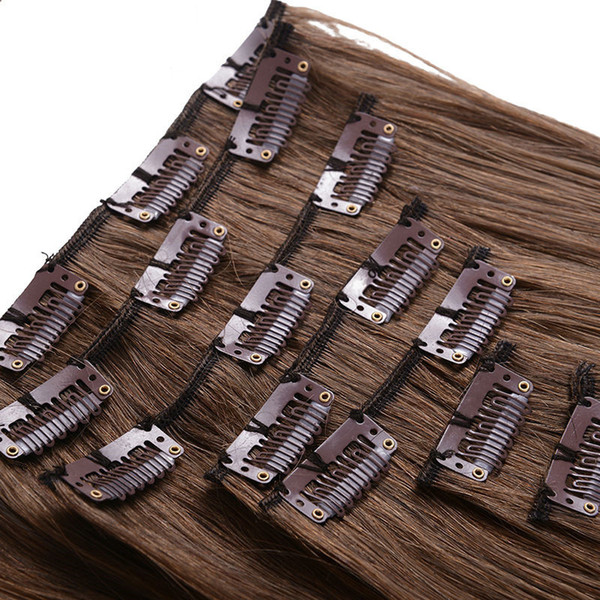 Dark Brown Color 2# Silk Straight Human Hair Clip In Hair Extensions Unprocessed Beauty Weaves 70g 120g 140g 160g For option