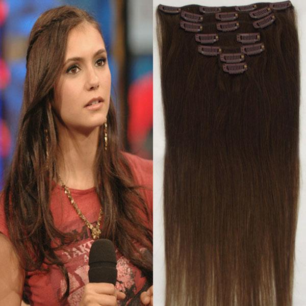 ELIBESS 160g 10pc set 4# chocolate brown 20inch 22inch 24inch full head high quality 7A brazilian human hair clips in extensions straight