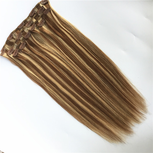 ELIBESS HAIR -Clip In Human Hair Extensions 100g 7pcs/set Straight Wave Piano Color #8/613 27/613 Clip On Human Hairs