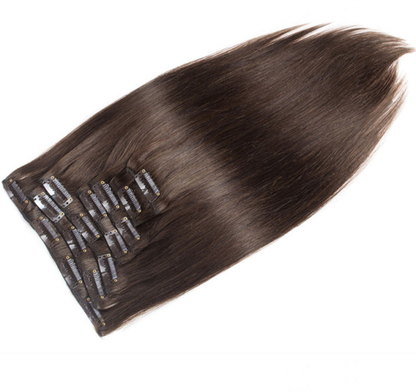 Malaysian Dark Brown Color 2# Straight Human Hair Clip In Hair Extensions Unprocessed Beauty Weaves 10 Pcs Lot 100g lot