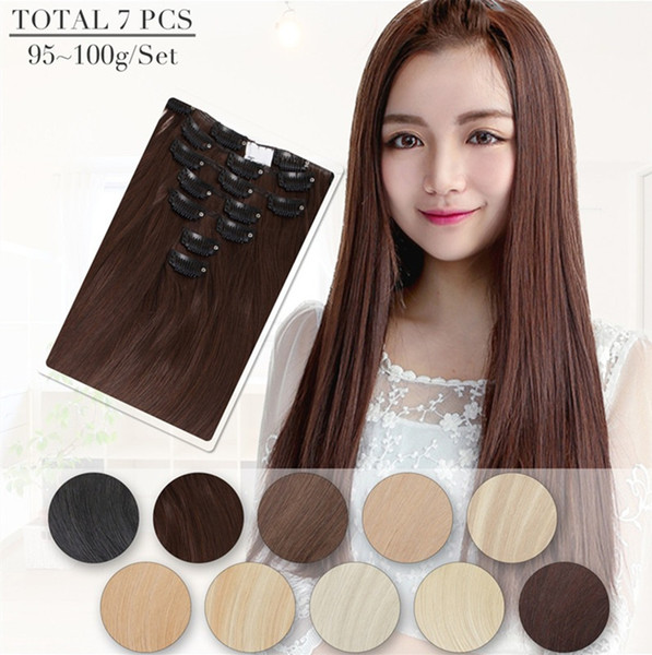 Grade 7A --70g 100g 120g 140g 160g Full Head Silky Straight Remy Clip in Human hair extension Black Brown Blonde optional 14