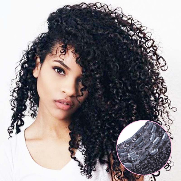 Clip in natural curly brazilian hair extensions 100g 7pcs/Lot african american clip in human hair extensions