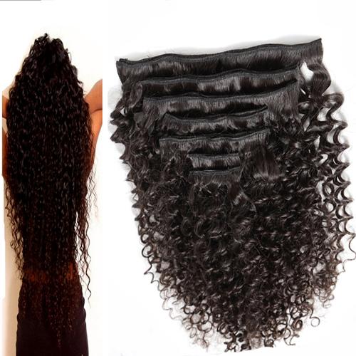 Brazilian Virgin Hair Kinky Curly Clip In Human Hair Extensions Natural Color 100g 7pcs/Lot