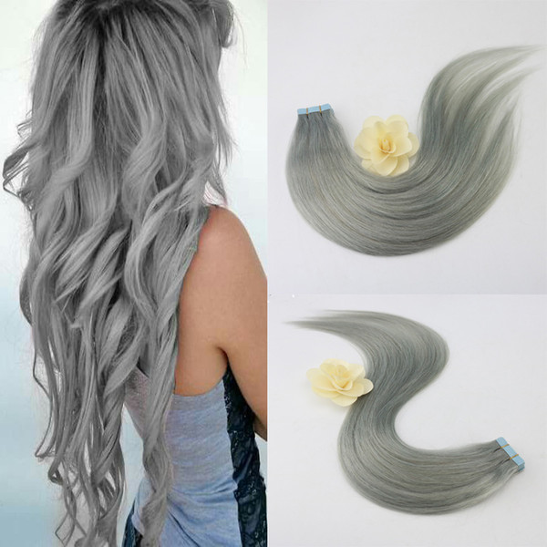 Wholesale Human Hair Products Full Cuticle Thick End Tape Color Grey Silver In Hair Extentions Fast Hair Extensions