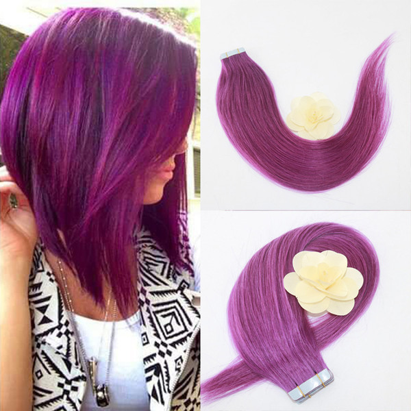 Full Hair Violet Color 20 Pcs 50g Per Set Pu Tape in 100% Remy Human Hair Extensions Fashion Tape in Hair Extensions