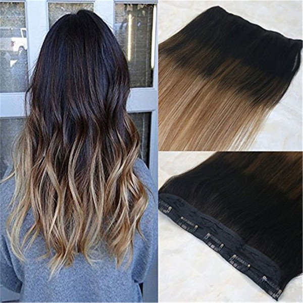 One Piece Clip in Hair Extension 70g Color #2 Fading to #6 and #18 Highlight Balayage Omber Remy human hair Unprocessed Hair Weft