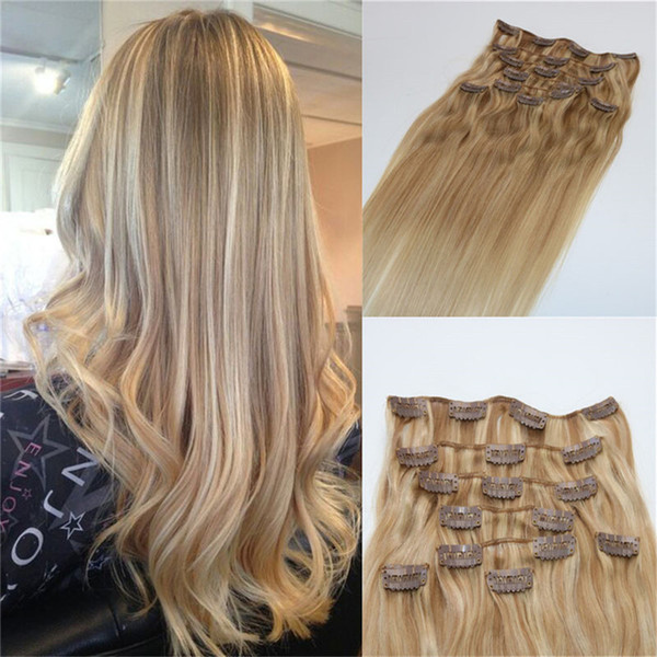 120g 7Pcs Balayage Extensions Clip In Human Hair Nordic Blonde Highlights In Hair Brazilian Virgin Hair