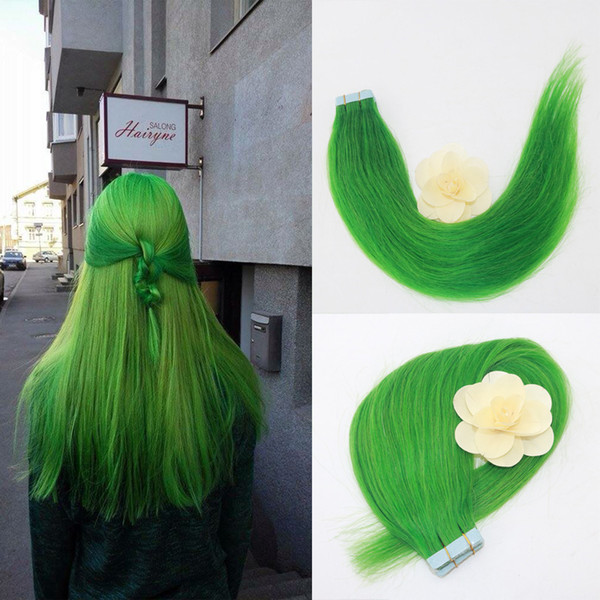 Costume Color Jade Green Remy Skilly Straight Tape in Hair Extensions 20Pcs/Set Seamless PU Tape in Skin Weft Cheap Human Hair