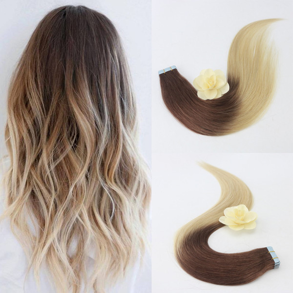 Tape in Extensions 14-24 Inches Ombre 4# 613# Ash Blonde 2 Tone Weave Hair Extensions For Women