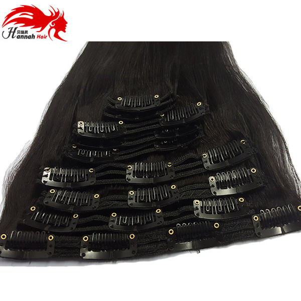 Hannah product Clip In 100% Brazilian Human Hair Extensions Full Head 7pcs set 12