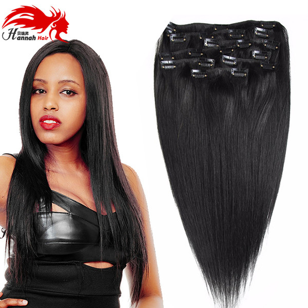 Hannah Brazilian Clip in Hair Extensions Human Hair,Black Straight Clip in Extensions,70g,100g,140g,200g Full and Thick 8pcs/Set