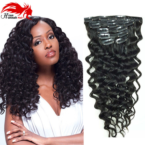 Mongolian Deep Curly Clip in Human Hair Extensions Natural Color Remy Hair Clip-in Full Head 8Pcs/Set by Hannah Hair