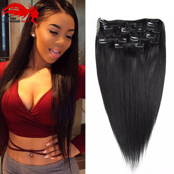 Hannah product Straight Clip In Hair Extensions Full Headi Clip In Human Hair Virgin Brazilian Straight Clip In Hair