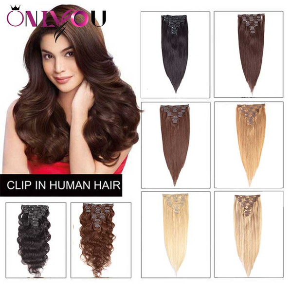 Onlyou Peruvian Body Wave Virgin Human Hair Clip In Extensions Unprocessed Full Head 8pces/set straight Clip In Remy Hair Extensions Vendors