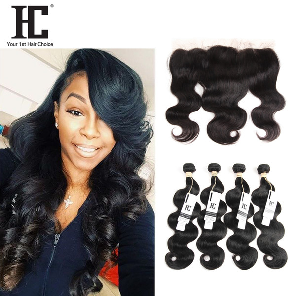 HC Hair Brazilian Virgin Human Hair Body Wave With Lace Frontal Closure 4 Bundles With 13x4 Ear to Ear Lace Frontal Closure HC Hair Products