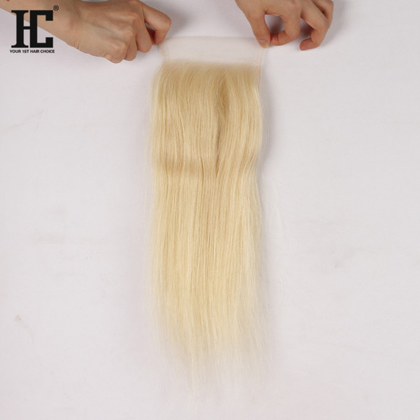 HC Hair Peruvian 613 Blonde Lace Closure 4x4 Straight Virgin Human Hair Closure Free Part