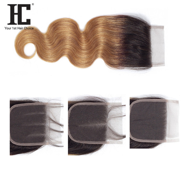 HC Ombre 1B/27 Two Tone Brazilian Body Wave Hair 4x4 Lace Free/Middle/Three Part 10-20 Inch