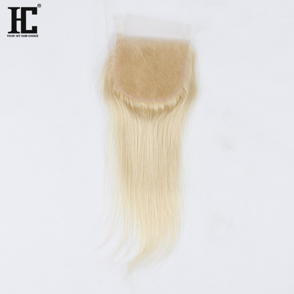 HC Hair 613 Blonde Lace Closure 4x4 Inch Brazilian Straight Remy Human Hair Free Middle Three Part With Baby Hair Bleached Knots