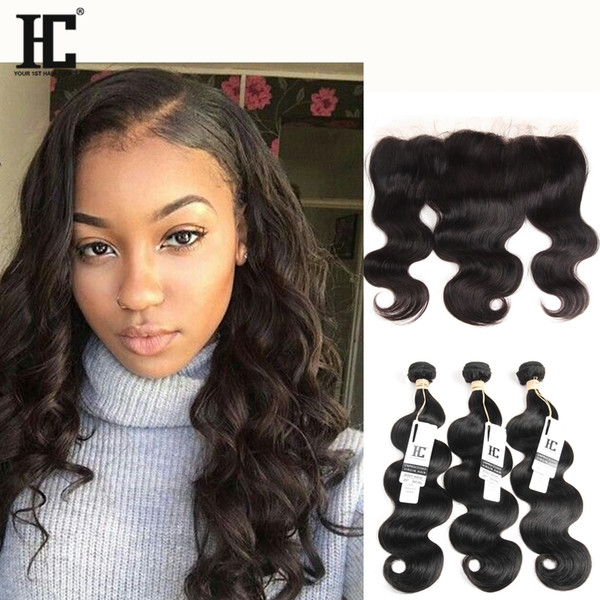 Lace Frontal Closure With Bundles Body Wave Virgin Hair Real Human Hair Extensions Brazilian Body Wave With Frontal 3 Bundles With Closure