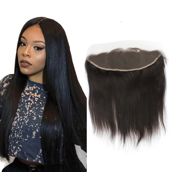 LUMENG Indian Remy Straight Human Hair Lace Frontal 13x4 Ear to Ear Free Part Pre Plucked Lace Frontal Closure Natural Color