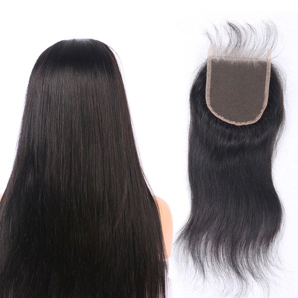 LUMENG Lace Closure Straight Brazilian Remy Human Hair 4x4 Free Part Closure with Baby Hair Swiss Lace Hairpiece Natural Black Color