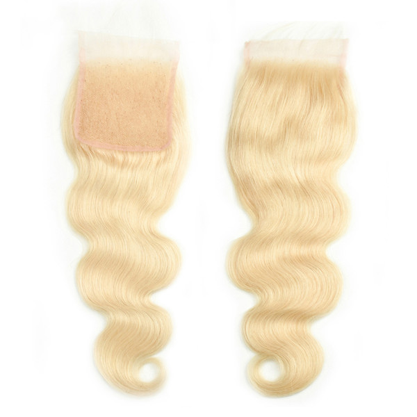 BEAUDIVA Brazilian Body Wave Hair Bleached Knots 4*4 Swiss Lace Closure with Baby Hair 613 Blonde Body Wave Hair