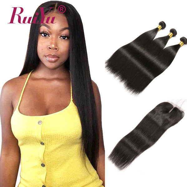 Ruiyu Straight Human Hair 3 Bundles With Closure Remy Hair Weft Weave Extension Peruvian Malaysian Brazilian Hair Weave Bundles With Closure