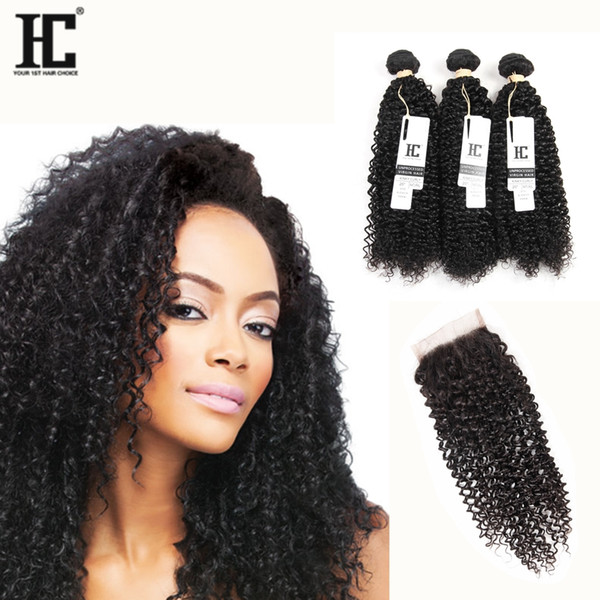 Malaysian Kinky Curly Hair With Closure 10A Virgin Unprocessed HC Malaysian Human Hair 3 Bundles Curly Hair With Closure Free Middle 3 Part