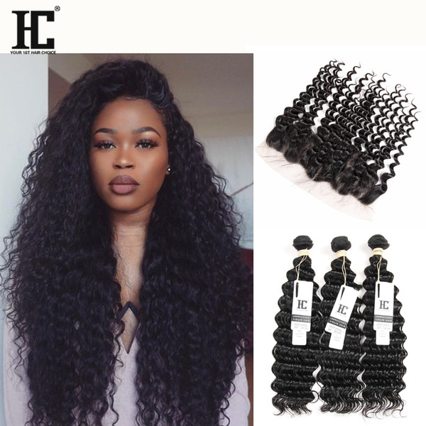 Ear To Ear 13x4 Lace Frontal Closures With 3 Bundles Brazilian Peruvian Indian Malaysian Deep Wave Curly Virgin Human Hair Weaves 8A Grade