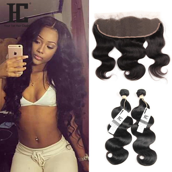 HC Hair Brazilian Body Wave Virgin 2Pcs Human Hair Wefts Bundles with 1pcs 13*4 Ear To Ear Lace Frontal Closure 100% Unprocessed Hair