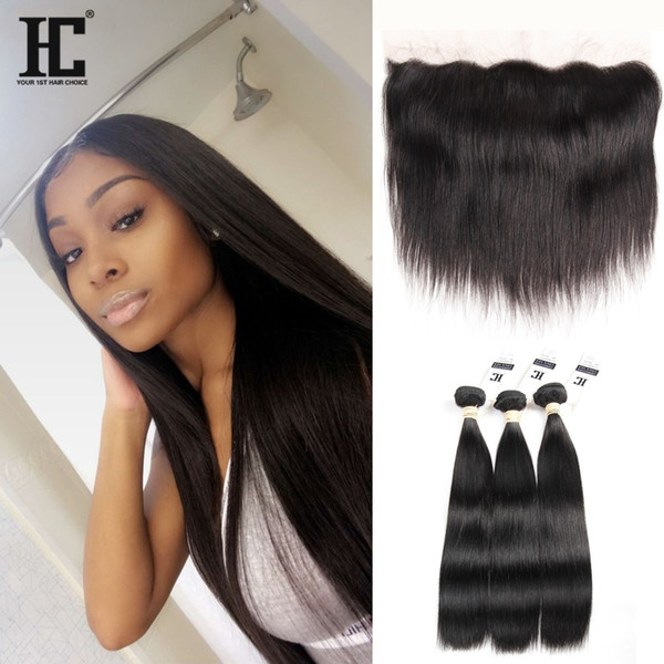 Brazilian Straight Virgin Hair With Frontal Lace 13*4 Ear to Ear Lace Frontal With 3 Bundles Unprocessed Straight Hair With Frontal Closure